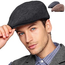TWEED CHECK FLAT CAP VINTAGE HERRINGBONE WOOL MIX GATSBY BAKER BOY NEWSBOY