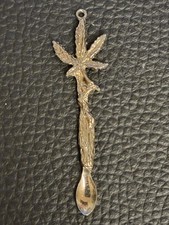 Vintage 1970s Silver Tone Marijuana Pot Leaf Snuff Spoon Necklace Pendant
