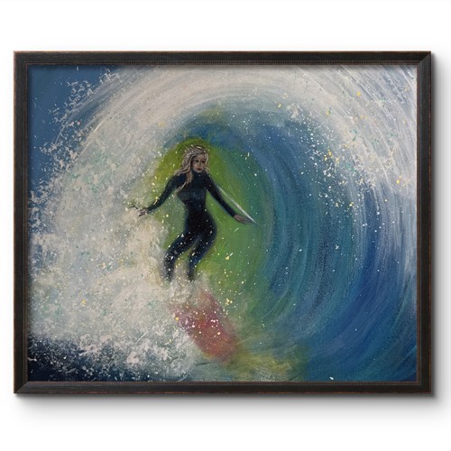 Surfer girl getting barreled - getting,