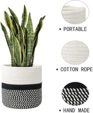 Large Flower Pot Cotton Rope Plant Basket Woven Storage 11'' Indoor Planter