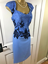 Linea Raffaelli Blue & Black Floral Lace Lined Dress, 42 UK 14, New without Tags
