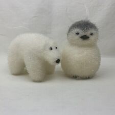 White Fuzzy Penguin & Polar Bear Xmas Tree Decorations