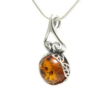 NATURAL BALTIC AMBER Jewellery Gemstone STERLING SILVER 925 PENDANT NECKLACE