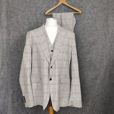 Douglas Hayward Suit Mens 46R W40 L31 3 Piece Beige Check Linen Blend NWOT