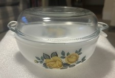 Vintage Phoenix Glass Vintage Small Casserole Dish with Lid, Yellow Rose Design