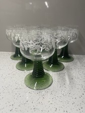 Vintage Wine Glasses Etched Grapes Vines Green Stem Set Of 6 Six