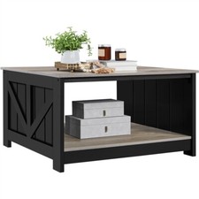 Square Wood Coffee Table with Storage shelf for Living Room Reception Room 
