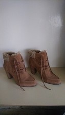 NEW UGG BOOTS. ANALISE SUEDE ANKLE BOOT SIZE 6.5 TAN BROWN, SHEEPSKIN CUFF