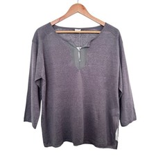 Poetry Linen Jumper Size UK 12 Grey Lightweight Fine Knit 3/4 Sleeve Sweater Top