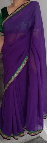 Purple saree with velvet - purple,