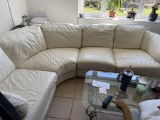 Cream leather corner sofa with - cream,