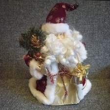 Large Father Christmas In Velvet Fur And Gold Robes Tree Topper Decoration