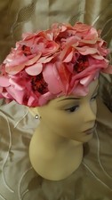 Vintage Ladies Floral Hat - 1950/60's - Pink Silk Style Peony Flowers