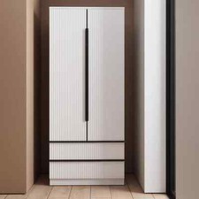 White 2 Door Combination Wardrobe 2 Drawer Matt Finish Ripple Effect Scalloped