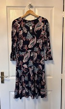 M&Co Midi Dress Size 12 Navy And Pastel Colours Paisley Pattern 3/4 Sleeves Bow