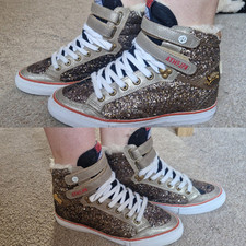 Superdry Champagne/Gold Glitter Nano Crampon Boot Trainers UK 5 Platform Wedges