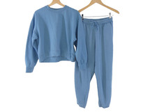 Zara Tracksuit Joggers Sweatshirt Crop Co Ord Blue Cotton Blend Loungewear M L