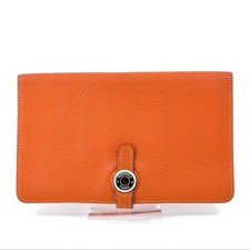 HERMES Dogon GM Swift Bi-fold Card Case Wallet Purse Leather Orange Auth