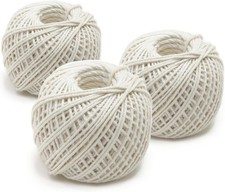 Pack of 3 Cotton Twine String Balls White Art and Craft Multi Purpose 50m