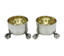 Victorian Pair of Sterling Silver Eagle Claw Salt Cellars Antique 1872 Garrard's