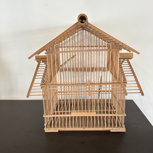 Vtg bamboo bird cage - vtg,