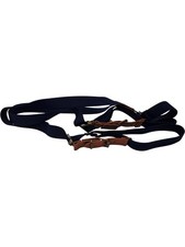 Unbranded Men's Adjustable Navy Braces with Brown Leather and Clips T2780 D158