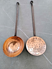 Vintage French Large Pair Of Kitchen Copper Cooking Utensils With Iron Handles