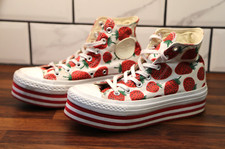 Converse x Marimekko Canvas Trainers Hi Top Uk Size 5 Platform Strawberry Red