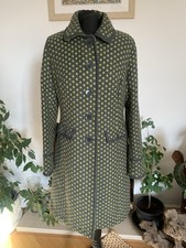 Boden Grey Green Wool Blend Polka Dot Coat Overcoat Jacket - Size 14 Spotty