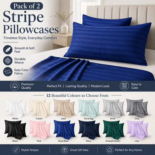 Pack stripe pillowcases - of, 2