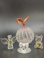 Set of 4 Crystal & Glass Figurines – Spun Glass Apple, Mouse , Angel & Bear