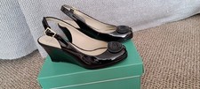 Clarks Size 5 D Black Patent Sissy Bahama Peep Toe Slingback Sandals Worn Once