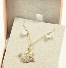 Beautiful QVC Diamonique Gold Plated Sterling Silver Dove Pendant and Chain