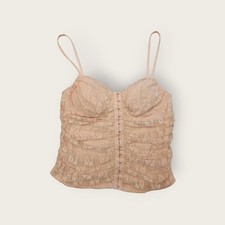 Vtg Y2k Moa Moa baby pink lace corset enclosure cropped camisole tank top L