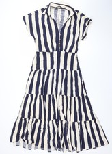 ZARA Women Blue Striped Linen