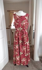 Vintage 1980s Laura Ashley dress pink linen pinafore floral  sundress size 16