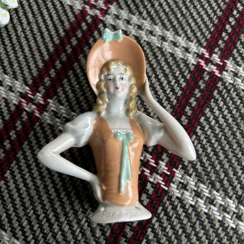 Antique porcelain lady pin - porcelain,