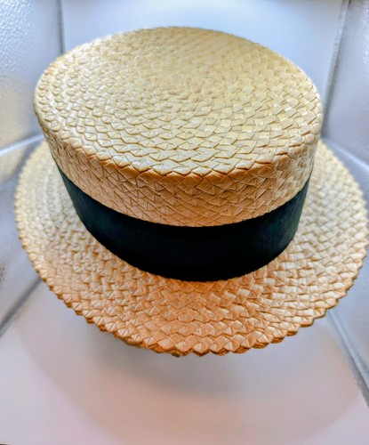 Vintage straw boater hat with - vintage,
