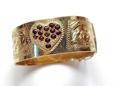 22ct Yellow Gold Hard Plate Bronze Core Red Stone Hinged Bangle
