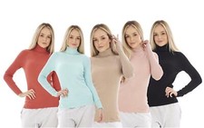 Ladies Ribbed Top Roll Neck Knitwear Long Sleeve Jumper