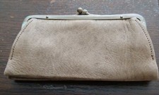 Vintage Small Beautiful Metal Framed Victorian leather purse Suede Grey Whitlock