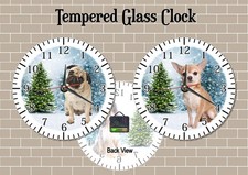 20cm Tempered Glass Clock Dog Breed Christmas