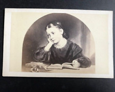 GIRL STUDYING Forlorn Scholar Book Reading Revision Photograph CDV Carte Student