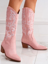 Ladies Pink Cowgirl Boots Embroidered Knee High Cowboy Western Boot Line Dancing
