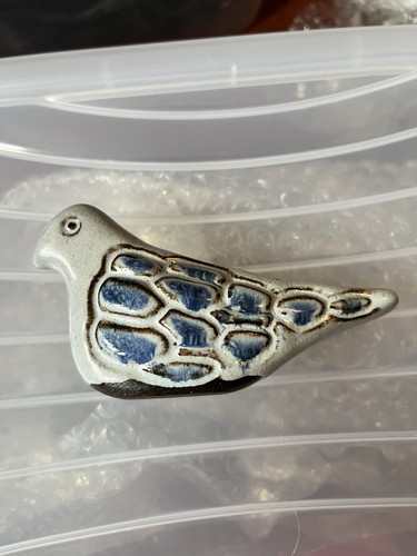 Ceramic bird raku grey with - raku,