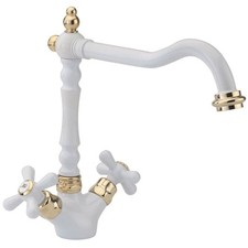 Tre Mercati Traditional French Kitchen Sink Tap White & Gold Mono Mixer Faucet