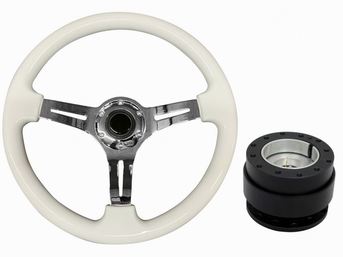 White chrome 350mm steering - white,