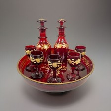 Antique French Baccarat Crystal Liquor Platter Carafe Glass Crystal Glass Set