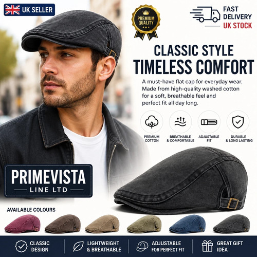 Men flat cap washed newsboy - men,