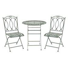 Charles Bentley Rustic Wrought Iron Outdoor Bistro Set - Sage Green